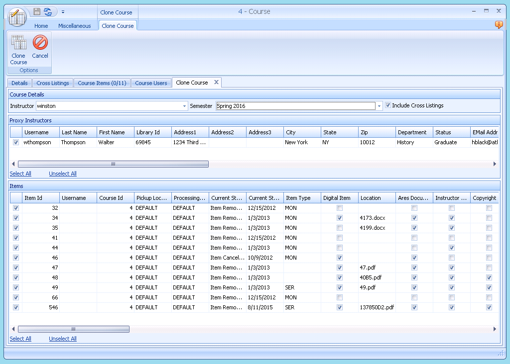 Clone Course Dialog